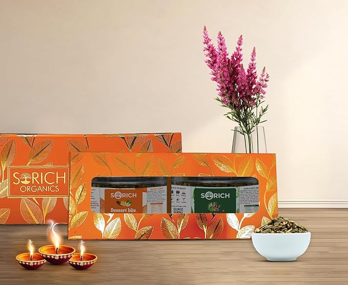 Sorich Organics Healthy Diwali Gift Hamper | Choco Berry Bar 150g + Peri Peri Seeds Mix 150g | Handcrafted Sweet & Spicy Snack Box | Festive Gift for Family, Friends, Employees & Corporate Gifting