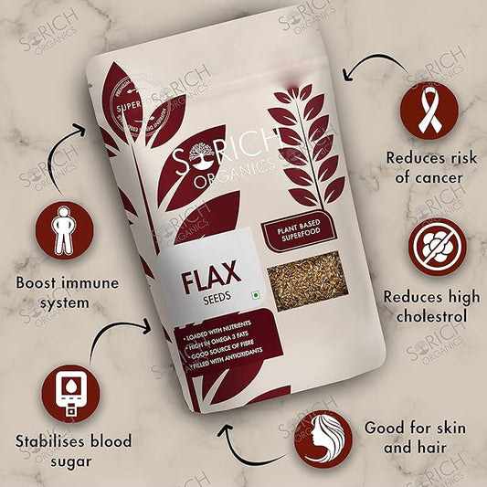 Sorich Organics Raw Chia Seeds 400gm, Flax Seeds 900gm | Chia Seeds for Eating, Flax Seeds for Hair Growth, Skin | Boosts Immunity, Metabolism (1300gm, Pack of 2)