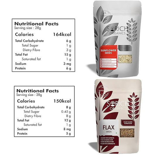 Sorich Organics Raw Flax Seeds 900g & Sunflower Seeds 900g – 1800g Superfood Combo | Mix Seeds for Eating | High in Omega-3, Protein & Antioxidants | Vegan | Gluten-Free Diet Snack