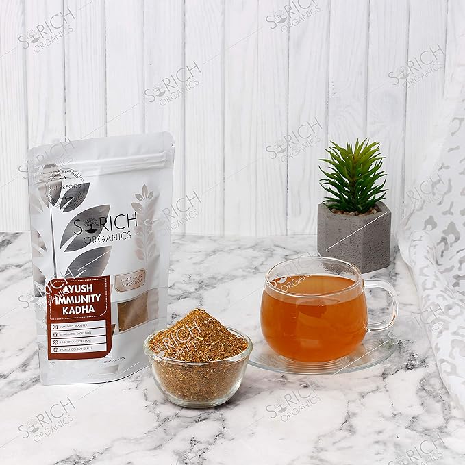 Sorich Organics Ayush Immunity Booster Kadha 200gm | Ayurvedic Kwath Powder | Natural Remedy for Cold & Flu | High in Antioxidants | Herbal Tea for Immunity & Digestion Support