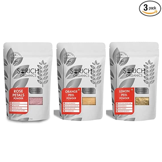 Rose Petals Powder, Lemon Peel Powder and Orange Peel Powder Combo for Skin Care - 300 gm (100 gm Each) - Sorich