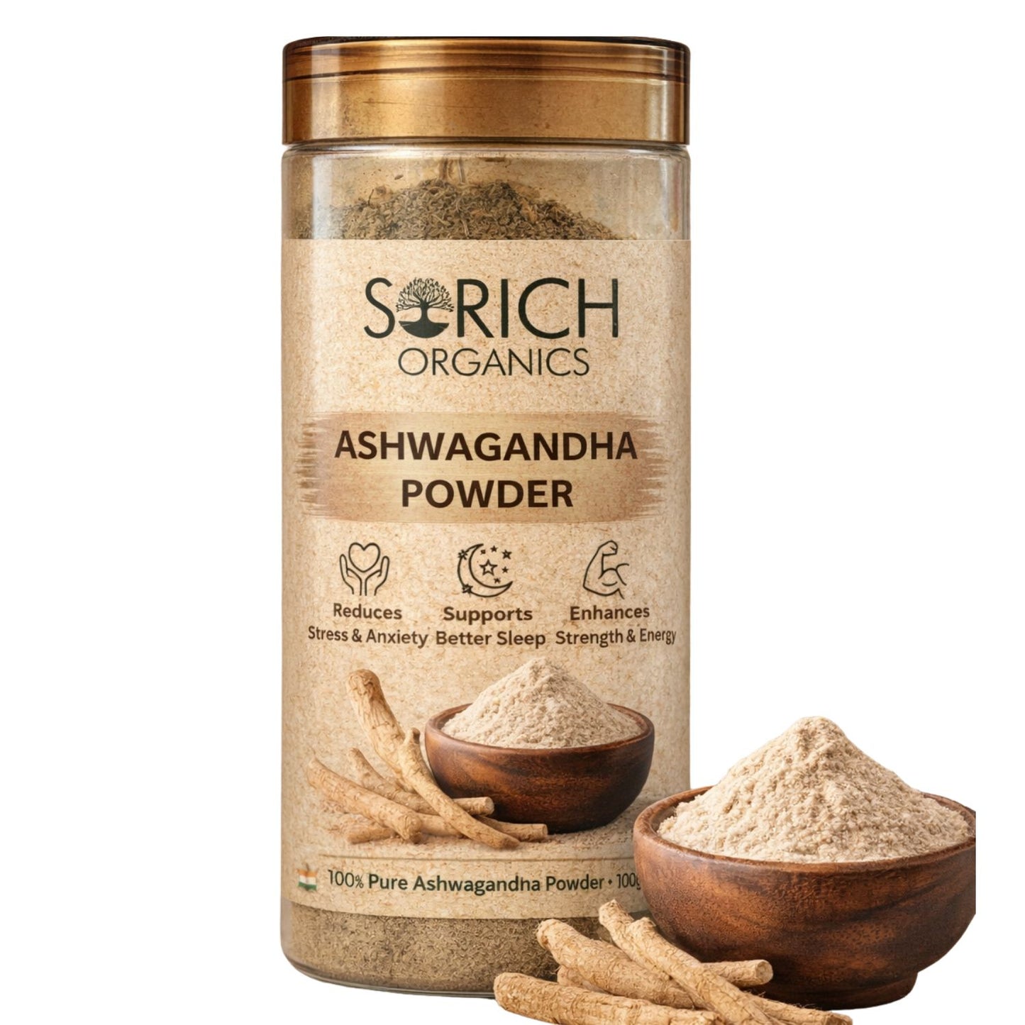 Premium Ashwagandha Root Powder – Pure Ayurvedic Adaptogen for Smoothies & Lattes (100g)