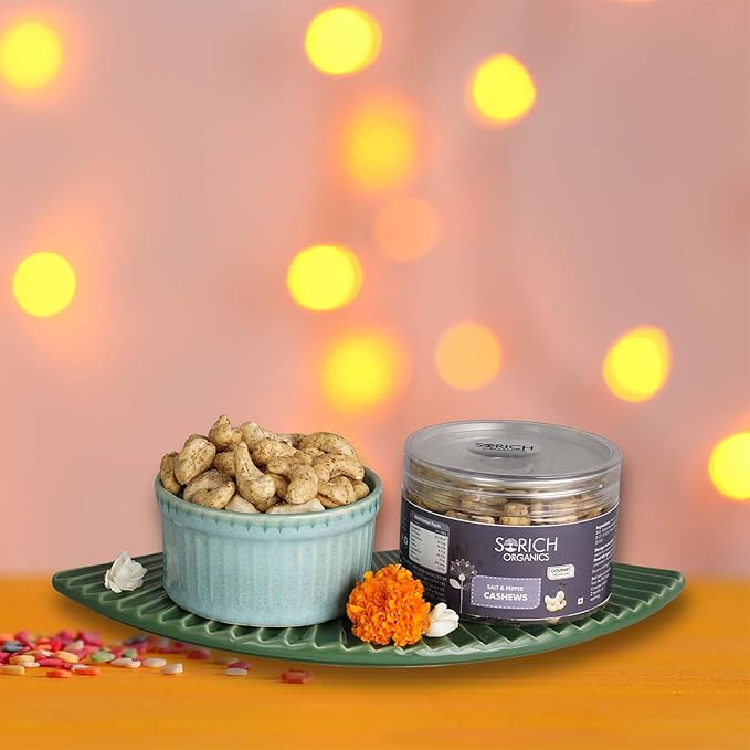 Sorich Organics Rakhi / Rakshabandhan Personal Gift Box | with Sweet Cashews Caramelized Seeds Cracker Salt & Pepper Cashews Pudina Treat Pumpkin Seeds Organge Cashew Salt Pepper Almonds 900gm | 150gm each (Pack of 6) For Rakhi Gift Hamper