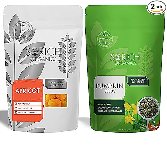 Sorich Organics Pumpkin Seeds 400g + Turkish Apricots 400g | Superfood Combo Pack (800g) | Raw Seeds & Dried Fruits for Healthy Snacking | Vegan, Gluten-Free, Plant-Based Snack Mix | High in Fiber & Antioxidants