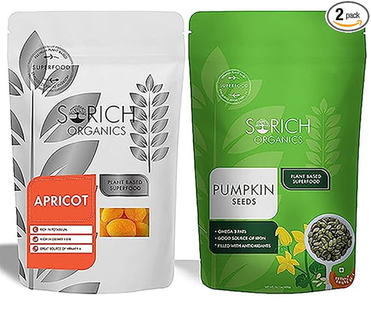 Sorich Organics Pumpkin Seeds 400g + Turkish Apricots 400g | Superfood Combo Pack (800g) | Raw Seeds & Dried Fruits for Healthy Snacking | Vegan, Gluten-Free, Plant-Based Snack Mix | High in Fiber & Antioxidants