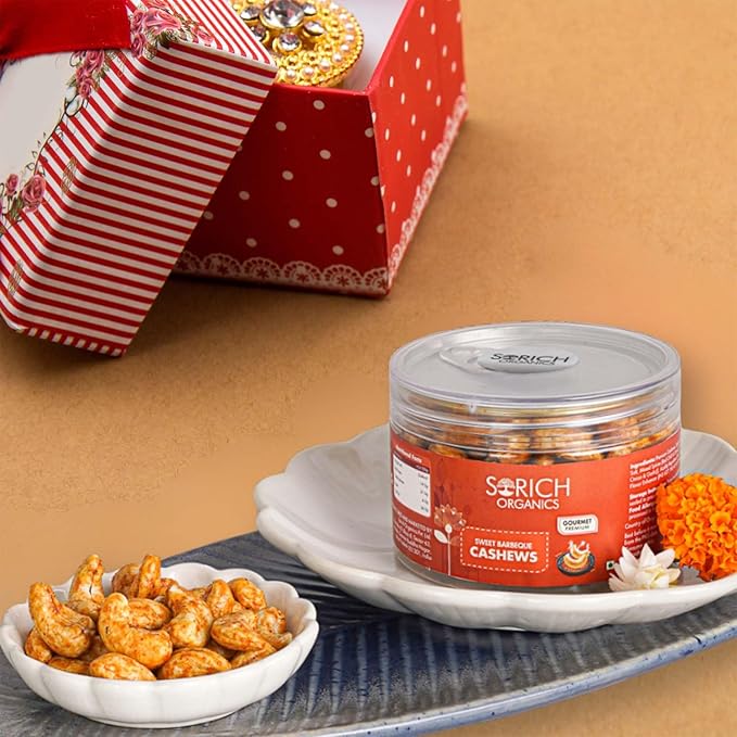 Sorich Organics Rakhi / Rakshabandhan Personal Gift Box | with Sweet Cashews Caramelized Seeds Cracker Salt & Pepper Cashews Pudina Treat Pumpkin Seeds Organge Cashew Salt Pepper Almonds 900gm | 150gm each (Pack of 6) For Rakhi Gift Hamper