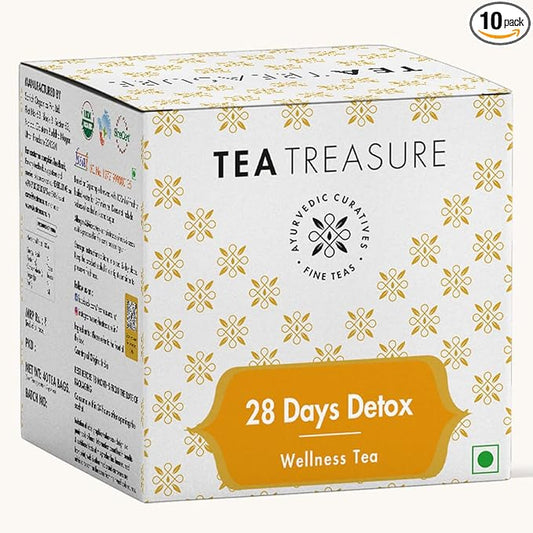 Tea Treasure 28 Days Detox Wellness Tea | Herbal Tea with Garcinia, Oolong & Gojiberry | Supports Weight Loss, Digestion & Skin Glow | Caffeine-Free Chai | 10 Pyramid Tea Bags | Ayurvedic Detox Cleanse
