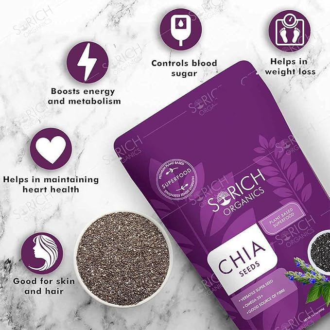 Sorich Organics Raw Chia Seeds 400gm, Flax Seeds 900gm | Chia Seeds for Eating, Flax Seeds for Hair Growth, Skin | Boosts Immunity, Metabolism (1300gm, Pack of 2)