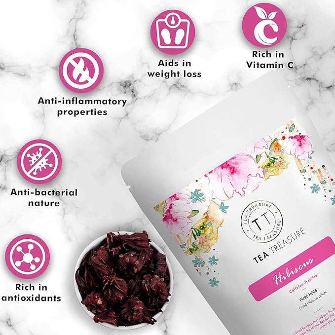 Tea Treasure Hibiscus Flower Tea 100g | 100% Natural Dried Hibiscus Petals | Caffeine-Free Herbal Tea | Pure Herb | For Immunity, Digestion & Detox
