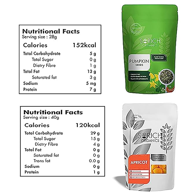 Sorich Organics Pumpkin Seeds 400g + Turkish Apricots 400g | Superfood Combo Pack (800g) | Raw Seeds & Dried Fruits for Healthy Snacking | Vegan, Gluten-Free, Plant-Based Snack Mix | High in Fiber & Antioxidants
