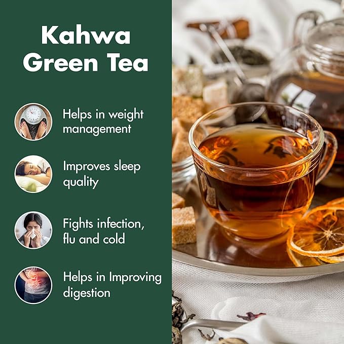 Tea Treasure Kashmiri Kahwa A Blend of Green Tea, Cinnamon, Cardemom, Saffron Strand, Improves Digestion & Boost Energy, Loose Leaf, 50 g, Pack of 2