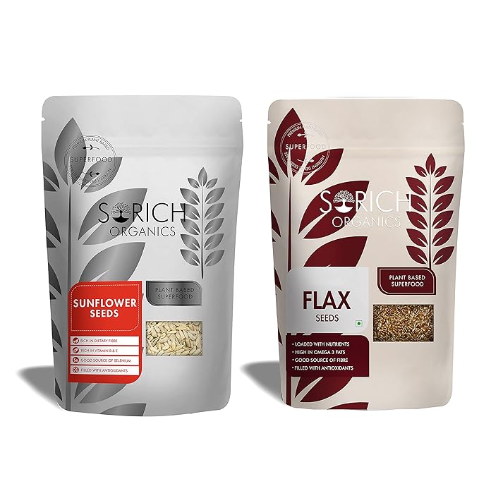 Sorich Organics Raw Flax Seeds 900g & Sunflower Seeds 900g – 1800g Superfood Combo | Mix Seeds for Eating | High in Omega-3, Protein & Antioxidants | Vegan | Gluten-Free Diet Snack