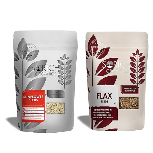 Sorich Organics Raw Flax Seeds 900g & Sunflower Seeds 900g – 1800g Superfood Combo | Mix Seeds for Eating | High in Omega-3, Protein & Antioxidants | Vegan | Gluten-Free Diet Snack