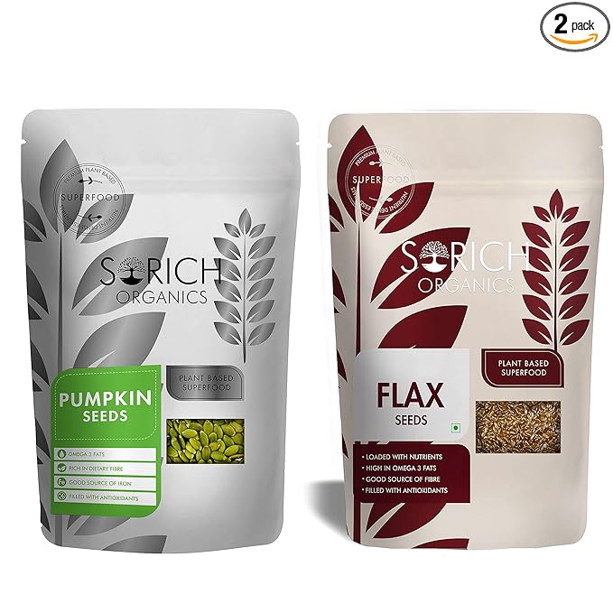 Sorich Organics Raw Flax Seeds 900g + Pumpkin Seeds 900g | Seeds Combo for Eating (1800g) | High Fiber & Omega-3 | Weight Loss, Hair Growth & Digestion | Immunity Booster Superfood | Vegan & Healthy Snacks
