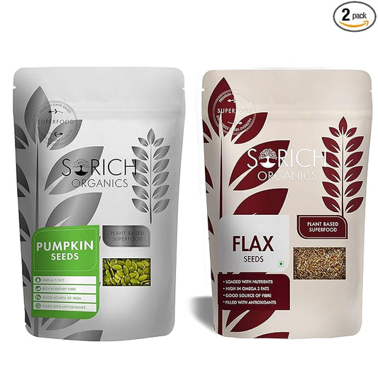Sorich Organics Raw Flax Seeds 900g + Pumpkin Seeds 900g | Seeds Combo for Eating (1800g) | High Fiber & Omega-3 | Weight Loss, Hair Growth & Digestion | Immunity Booster Superfood | Vegan & Healthy Snacks