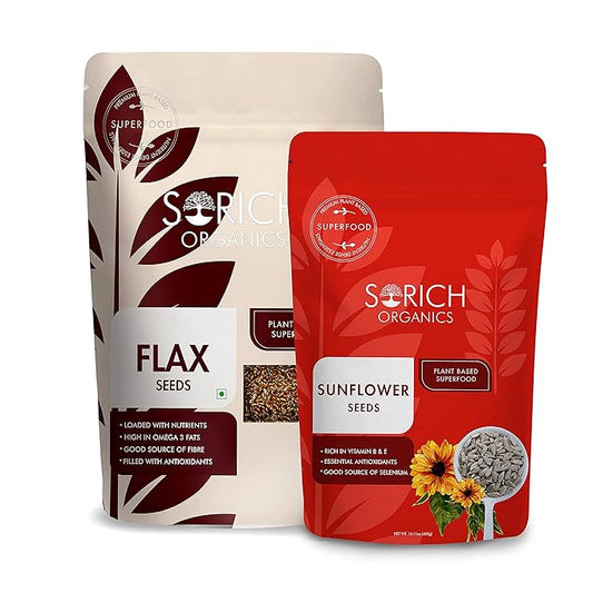 Sorich Organics Flax Seeds 900g & Sunflower Seeds 400g | Super Healthy Combo for Eating | Rich in Omega-3, Protein, Fiber & Iron | Hair Growth, Weight Loss & Immunity Booster | Plant-Based Superfood (1300g Total)
