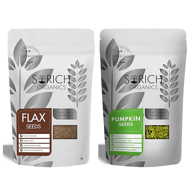 Sorich Organics Flax Seeds and Pumpkin Seeds Combo 200gm | Flax Seeds for Eating | Pumpkin Seeds for Eating | Mix Seeds, Eating | Healthy Snacks (100gm Each)
