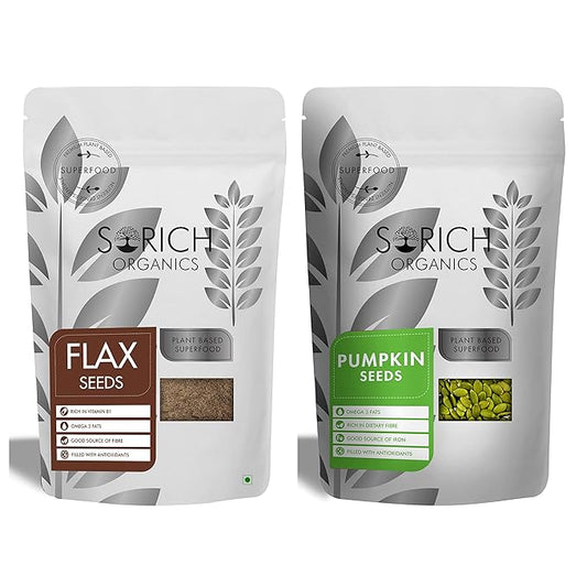 Sorich Organics Flax Seeds and Pumpkin Seeds Combo 200gm | Flax Seeds for Eating | Pumpkin Seeds for Eating | Mix Seeds, Eating | Healthy Snacks (100gm Each)
