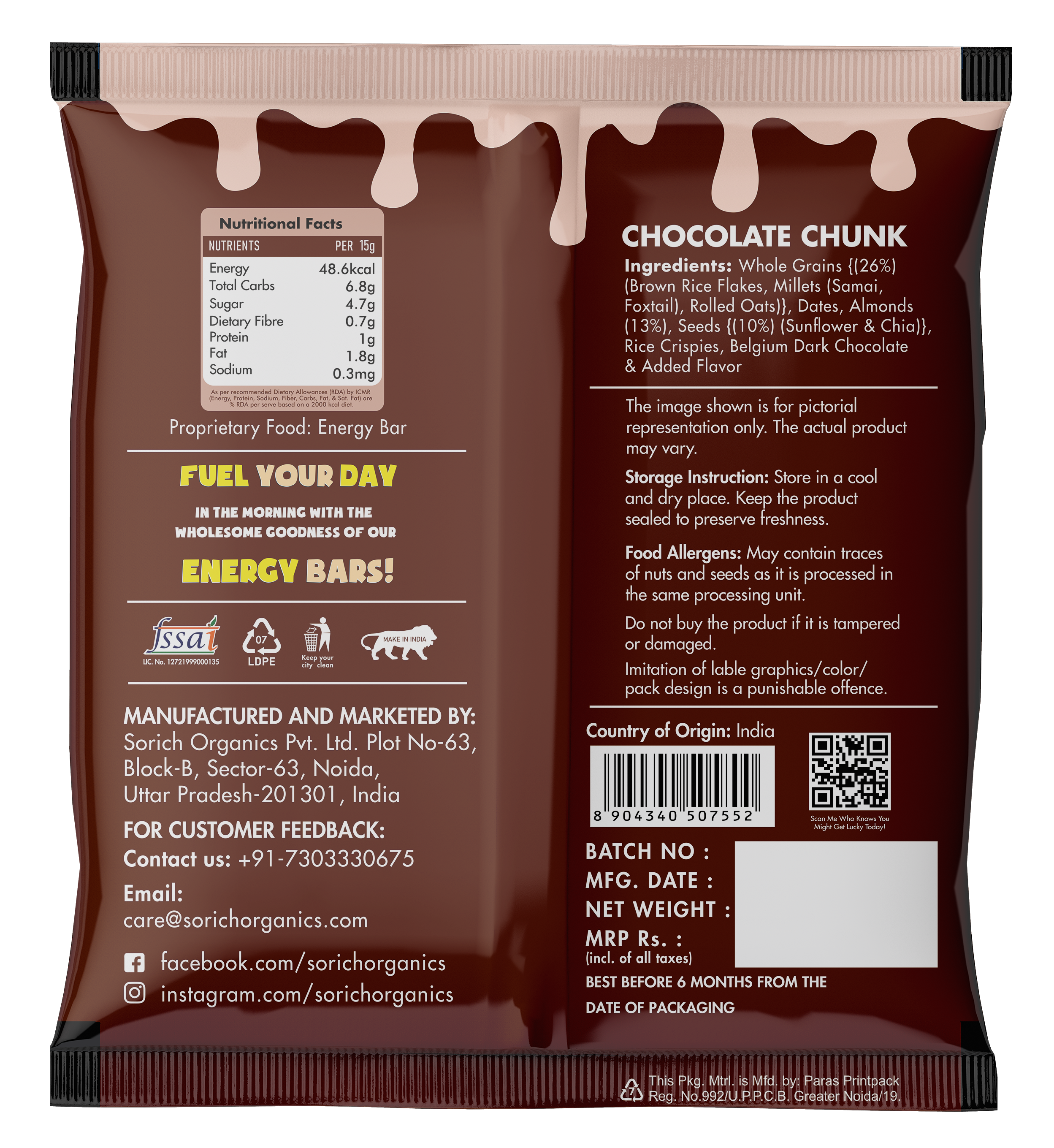 Mini Multigrain Energy Chocolate Chunk Bar - Sorich