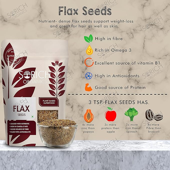 Sorich Organics Flax Seeds 900g & Sunflower Seeds 400g | Super Healthy Combo for Eating | Rich in Omega-3, Protein, Fiber & Iron | Hair Growth, Weight Loss & Immunity Booster | Plant-Based Superfood (1300g Total)