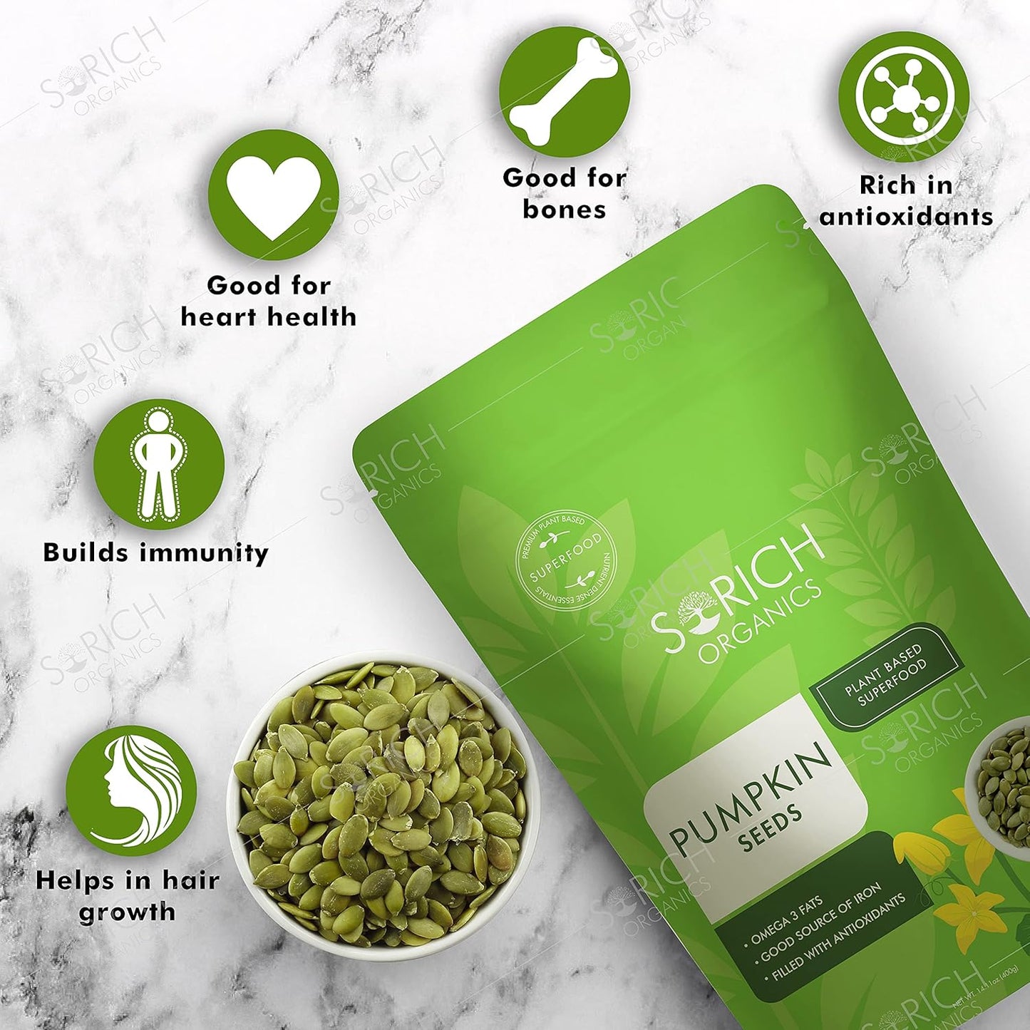 Sorich Organics Chia, Pumpkin and Sunflower Seeds Combo Gift Box 400gm Each | Seeds for Eating | Seeds | Healthy Snacks | Diet Food | Immunity Booster (1200gm, Pack of 3)