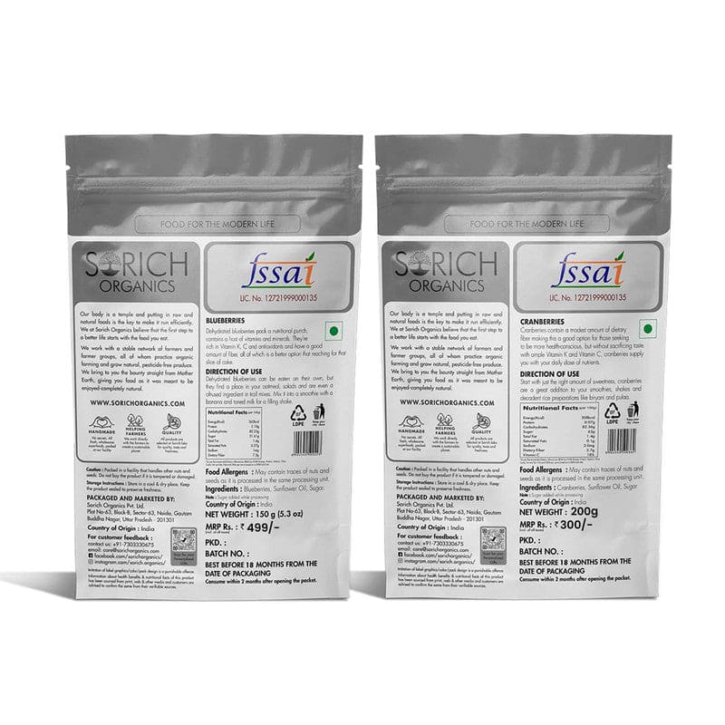 Cranberries 200 gm + Blueberries 150 gm - Combo Pack
