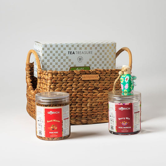 Goodness In a Basket Seeds Mix 200 gm & Berry Mix 200 gm & Assorted Tea box 25 Tea Bags with Car Perfume Pack of  3 Diwali gift hamper