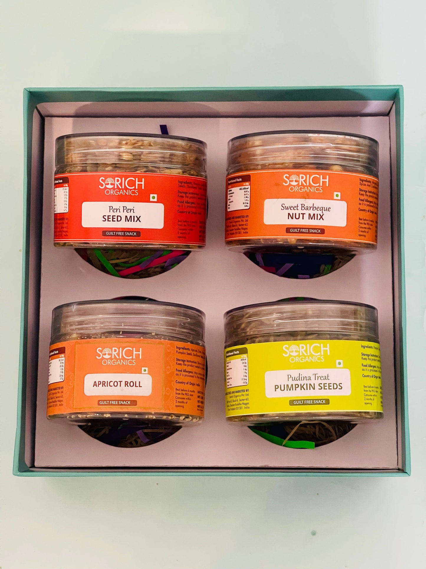 Diwali Special Festive Intense Pack for Family and Friends | Sweet BBQ Nut Mix 150g, Peri Peri Seeds Mix 150g, Pudina Pumpkin Seeds 150g, Apricot Roll 150g - Sorich