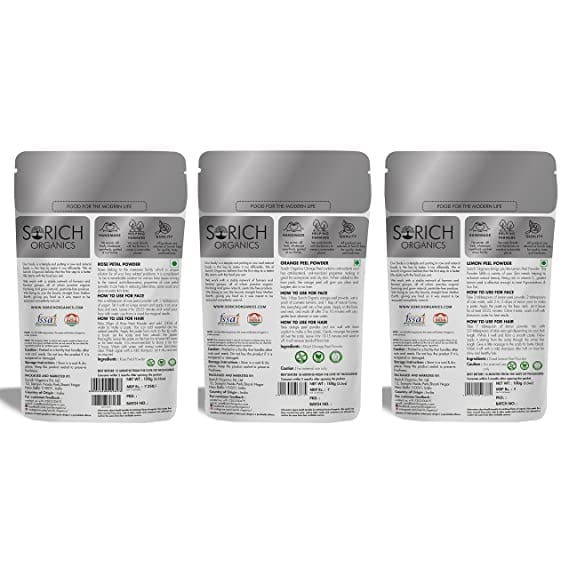Rose Petals Powder, Lemon Peel Powder and Orange Peel Powder Combo for Skin Care - 300 gm (100 gm Each)