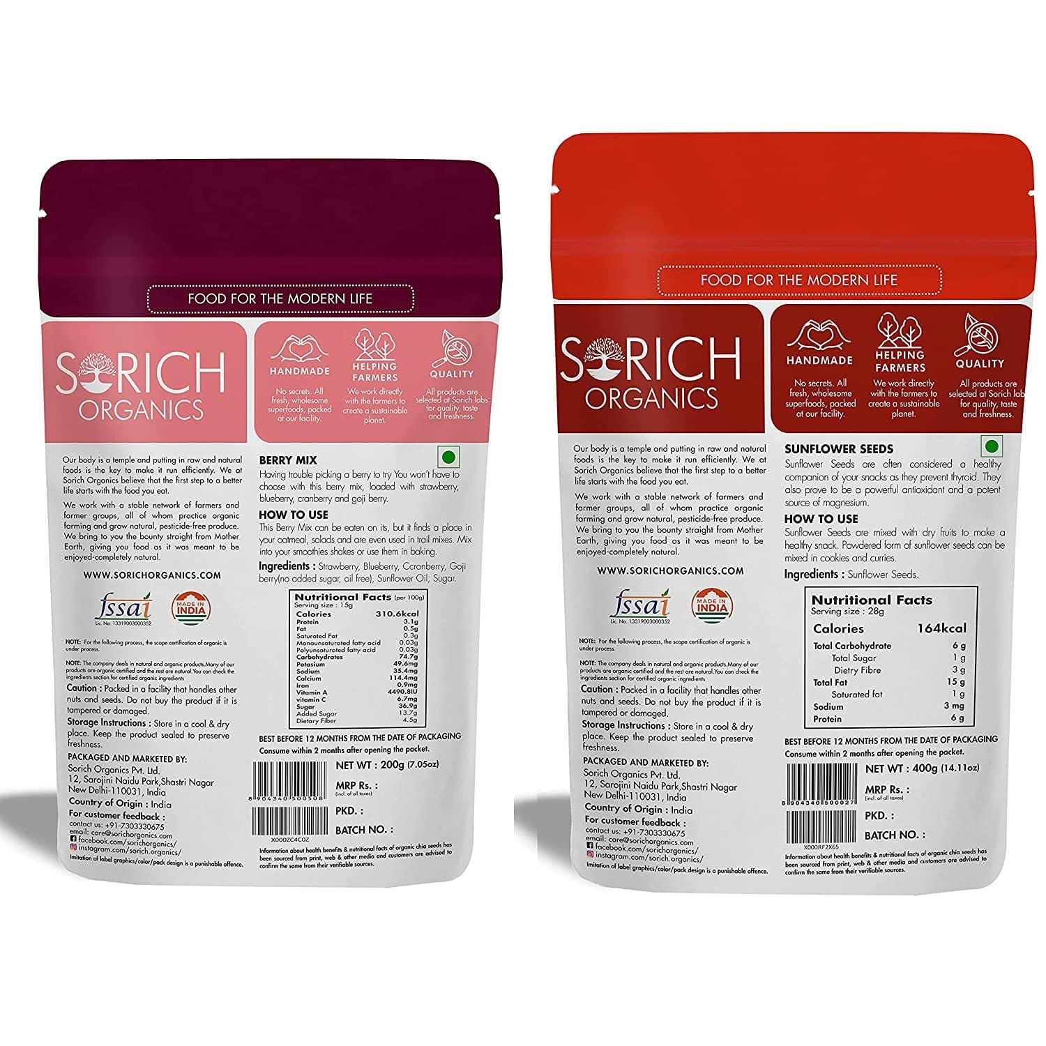 Combo Berries Mix 200 Gm and Sunflower Seed 400 Gm- 600 Gm - Sorichorganics