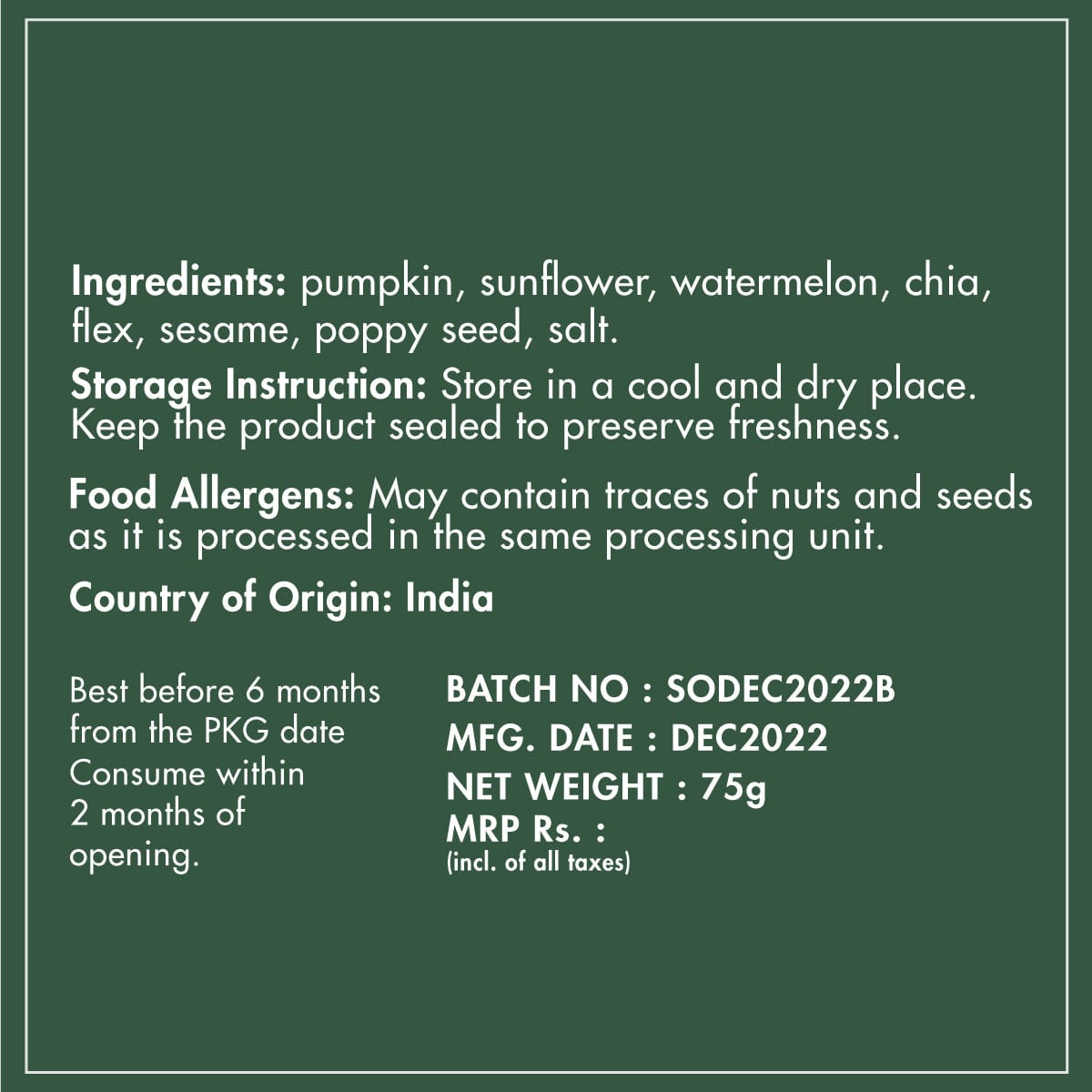 pudina seed cracker ingredients