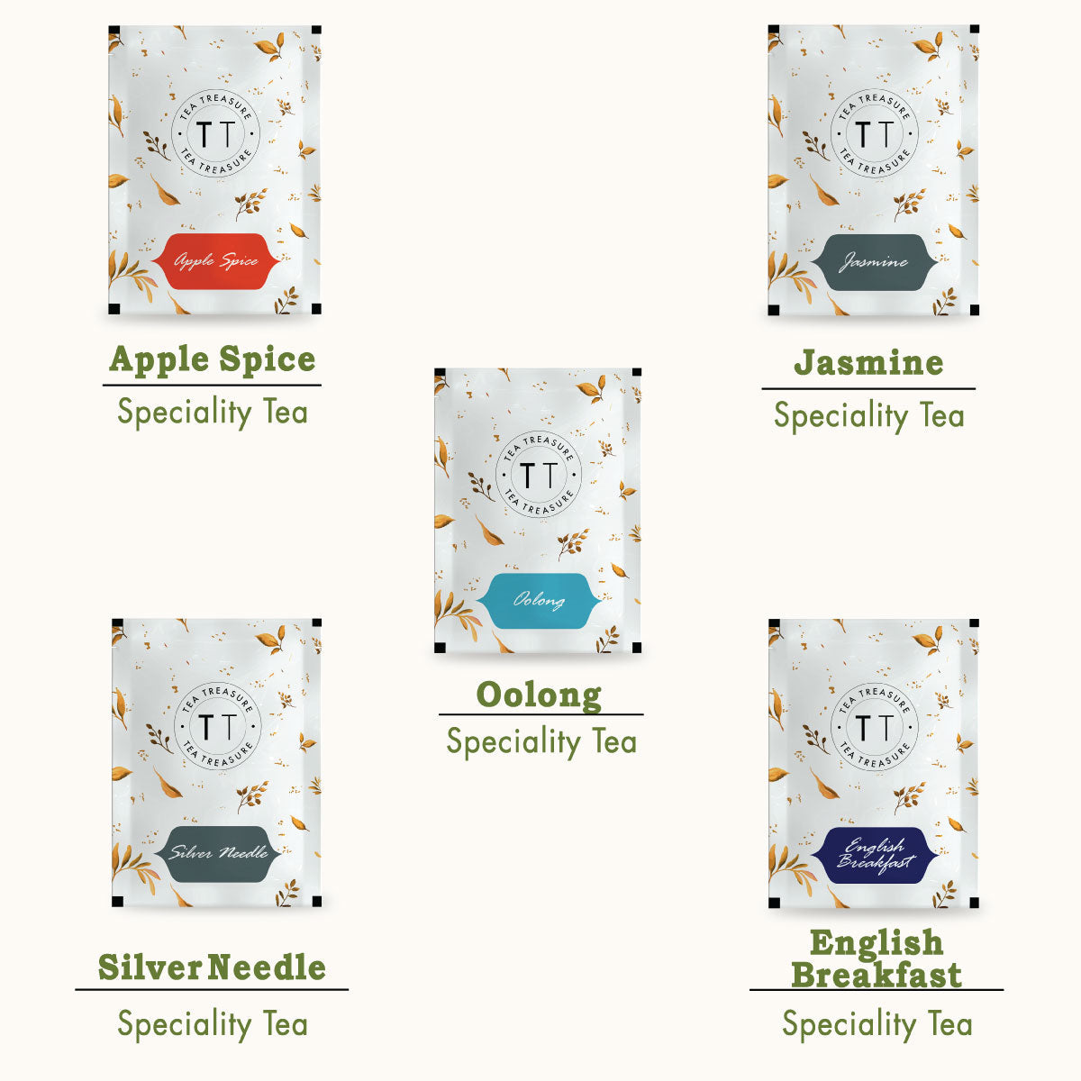 collection of apple spice jasmine silver needle oolong english breakfast tea sampler