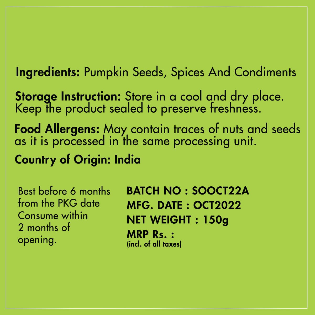 pudina pumpkin seed ingredients