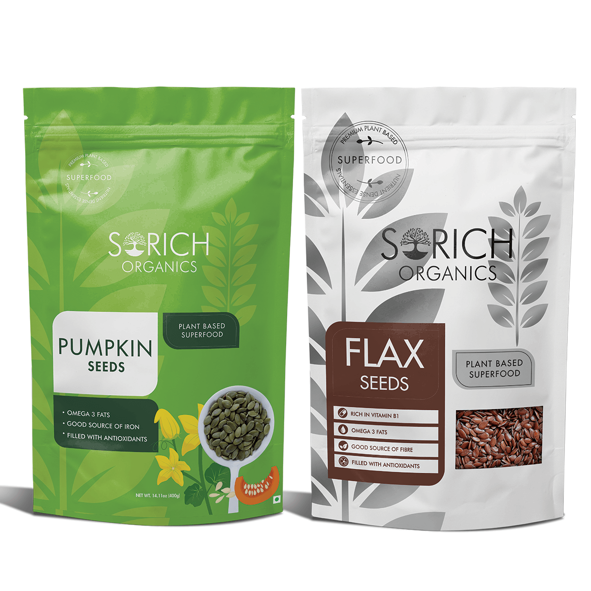 Raw Pumpkin Seeds 400 gm And Flax Seed 400 gm - 800 gm - Sorich